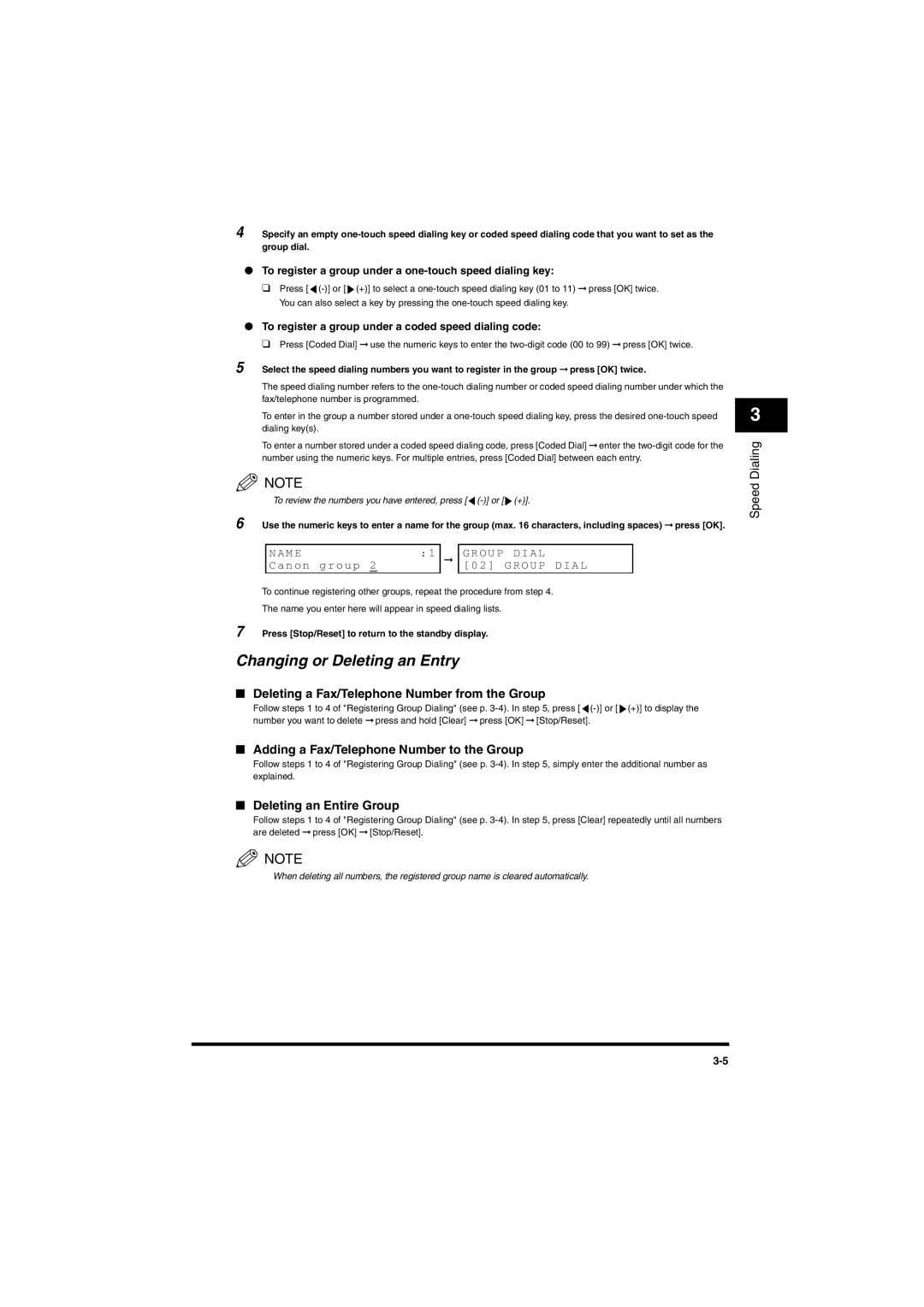 Canon MF5750, MF5770 manual Deleting a Fax/Telephone Number from the Group, Adding a Fax/Telephone Number to the Group 