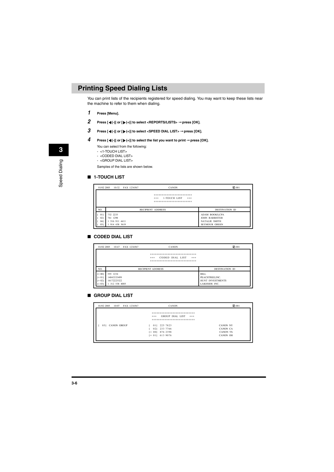 Canon MF5770, MF5750 manual Printing Speed Dialing Lists, Touch List 