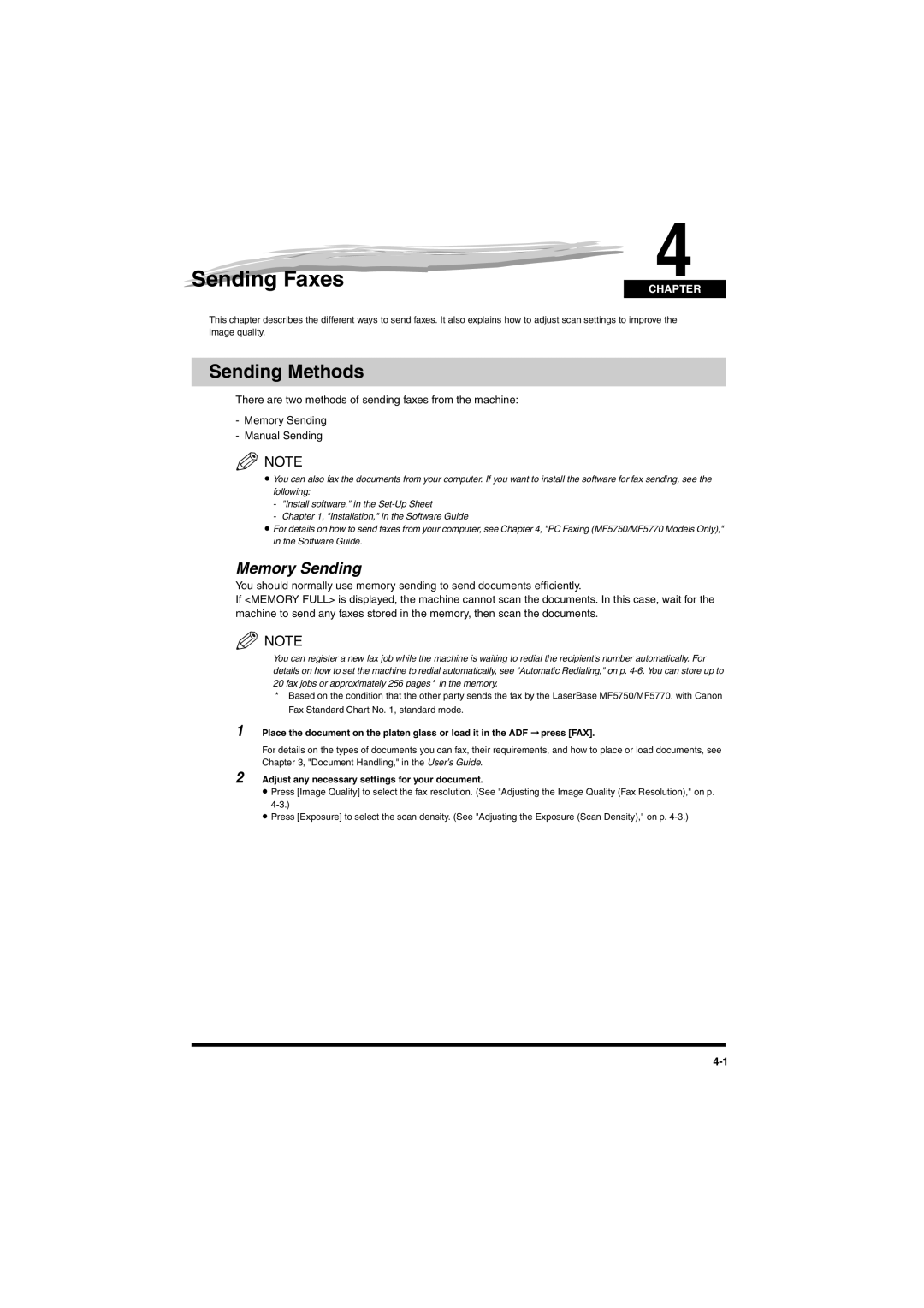 Canon MF5750, MF5770 manual Sending Faxes, Sending Methods, Memory Sending, Adjust any necessary settings for your document 