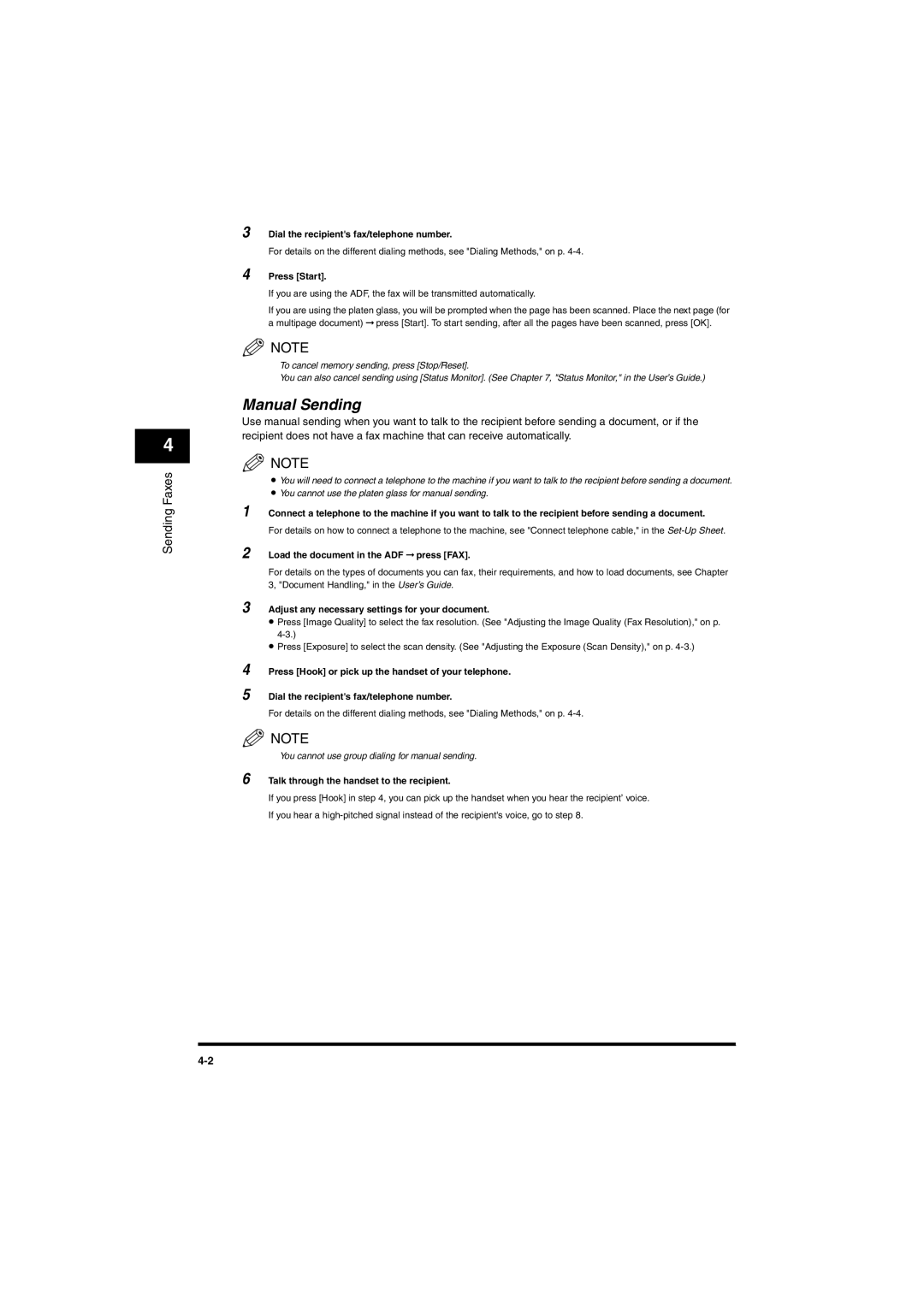 Canon MF5770 Manual Sending, Dial the recipients fax/telephone number, Press Start, Load the document in the ADF press FAX 