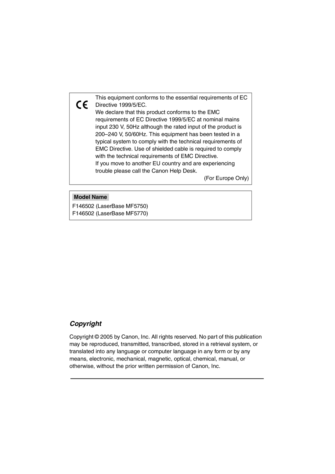 Canon MF5750, MF5770 manual Copyright 