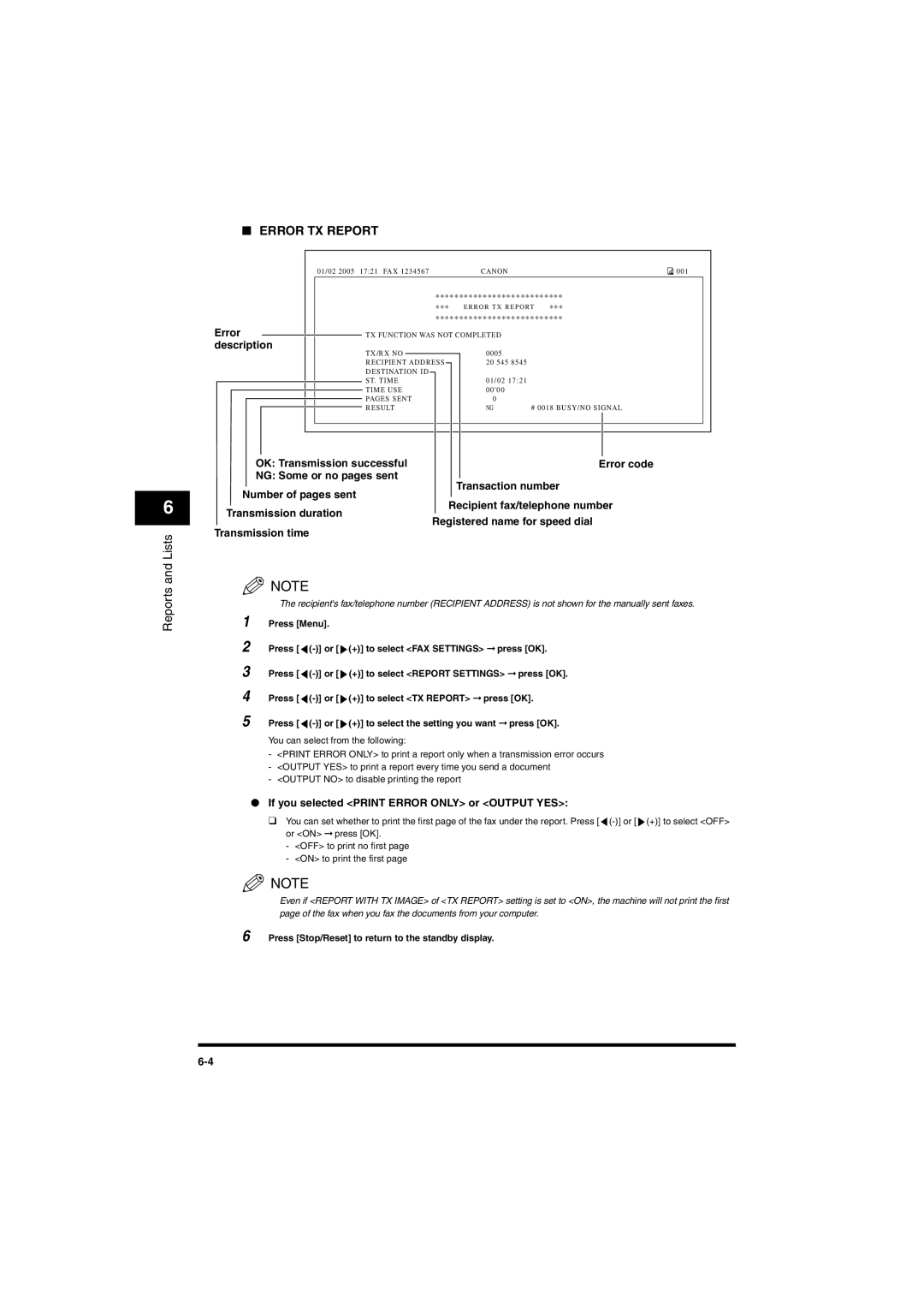 Canon MF5750, MF5770 manual Error TX Report 