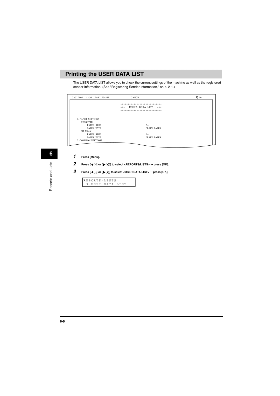 Canon MF5750, MF5770 manual Printing the User Data List 