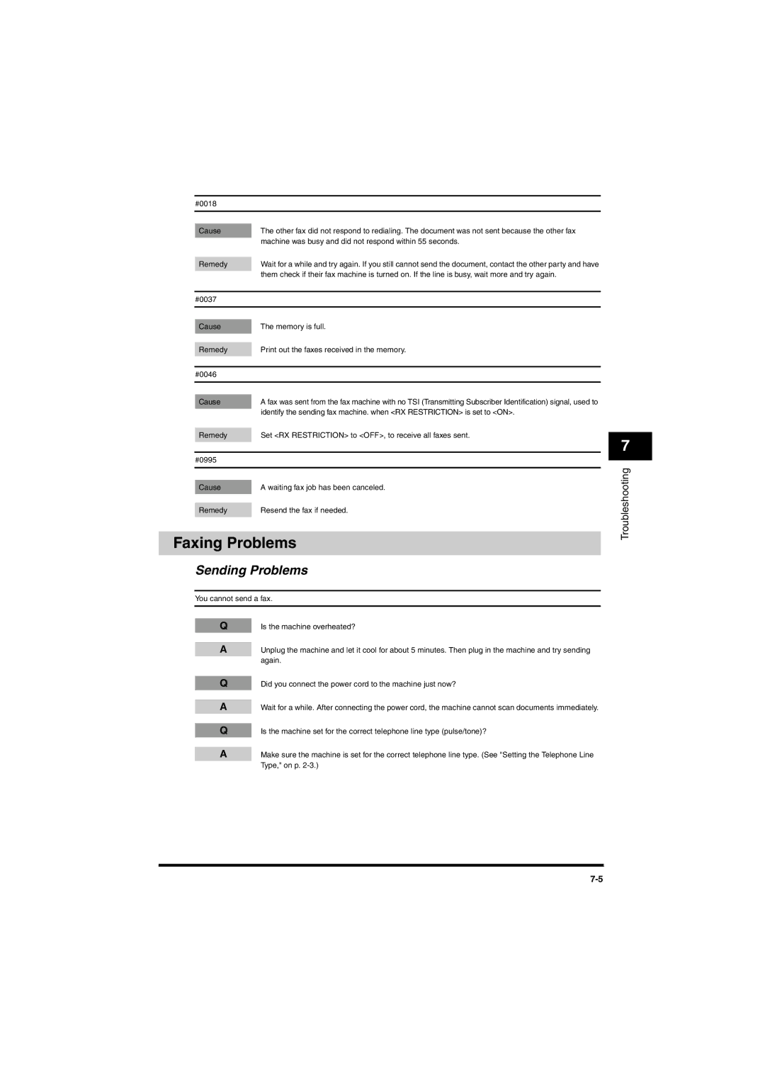 Canon MF5770, MF5750 manual Faxing Problems, Sending Problems 