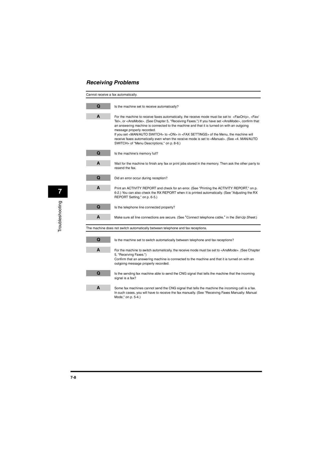 Canon MF5750, MF5770 manual Receiving Problems 