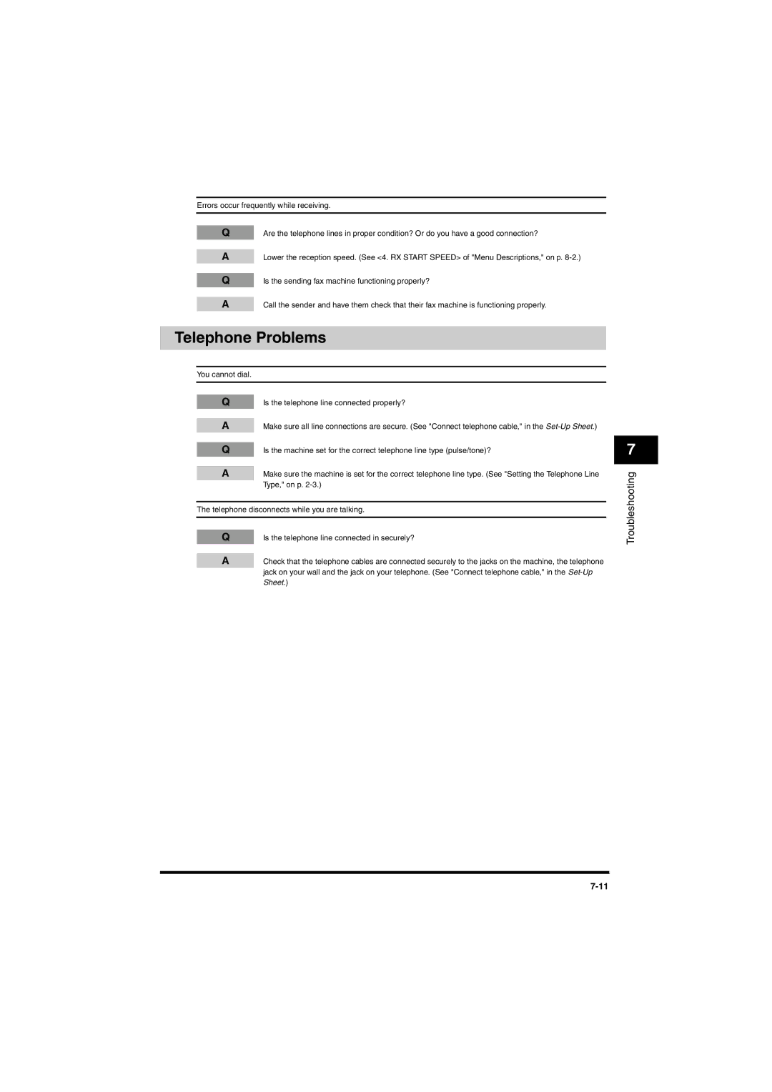 Canon MF5770, MF5750 manual Telephone Problems 