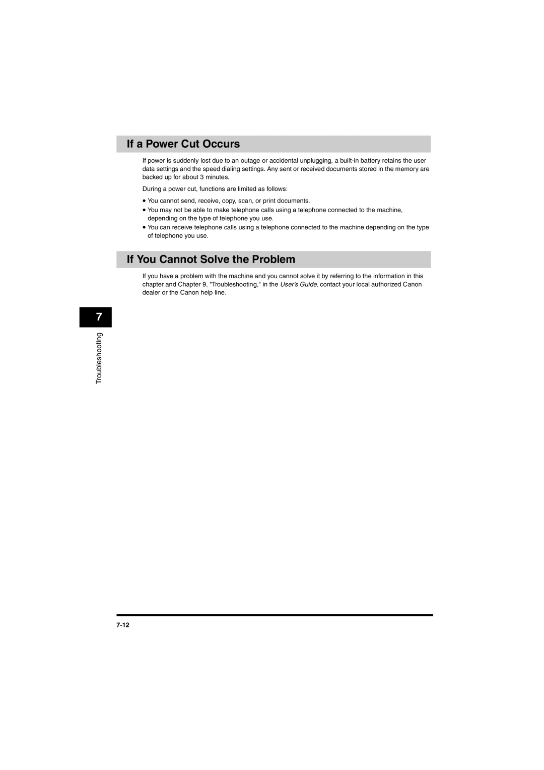 Canon MF5750, MF5770 manual If a Power Cut Occurs, If You Cannot Solve the Problem 