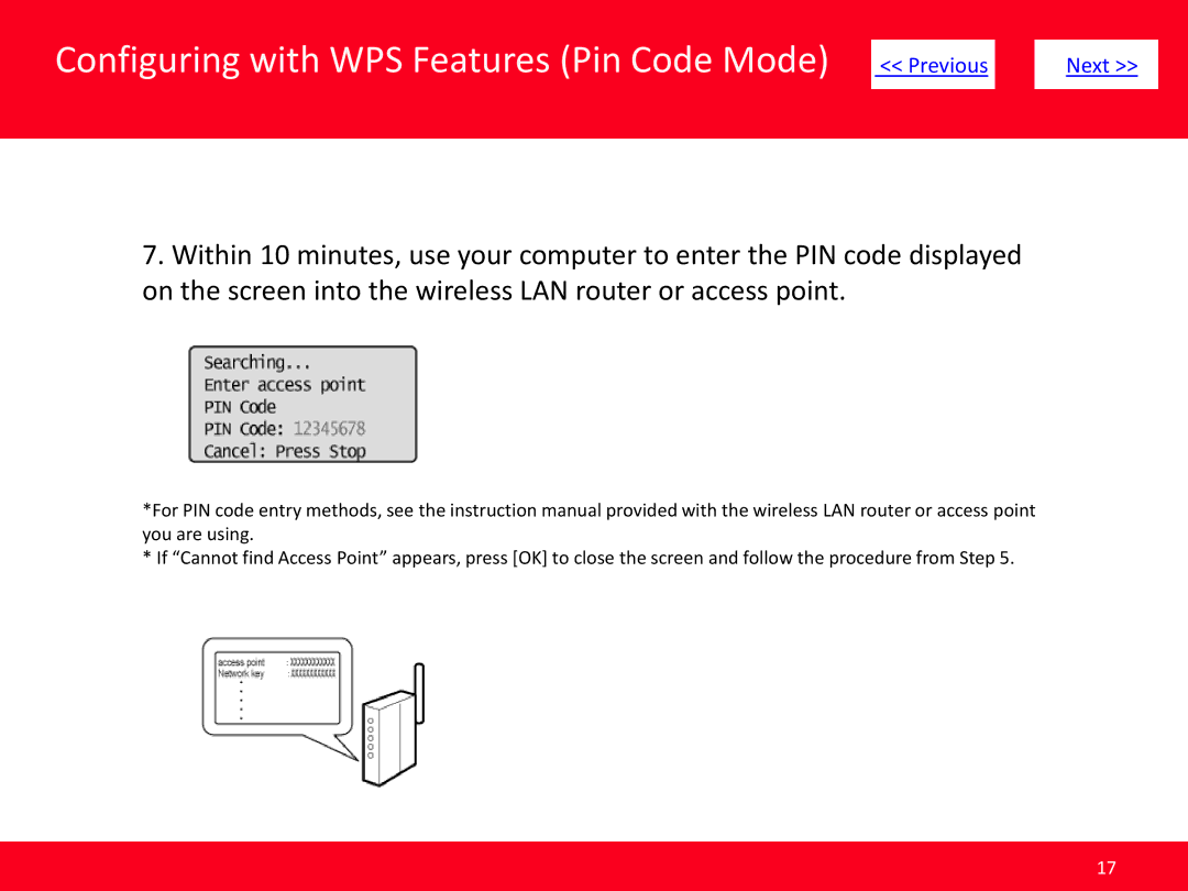 Canon MF5950dw manual Configuring with WPS Features Pin Code Mode 