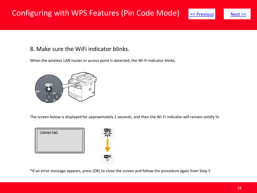 Canon MF5950dw manual Make sure the WiFi indicator blinks 