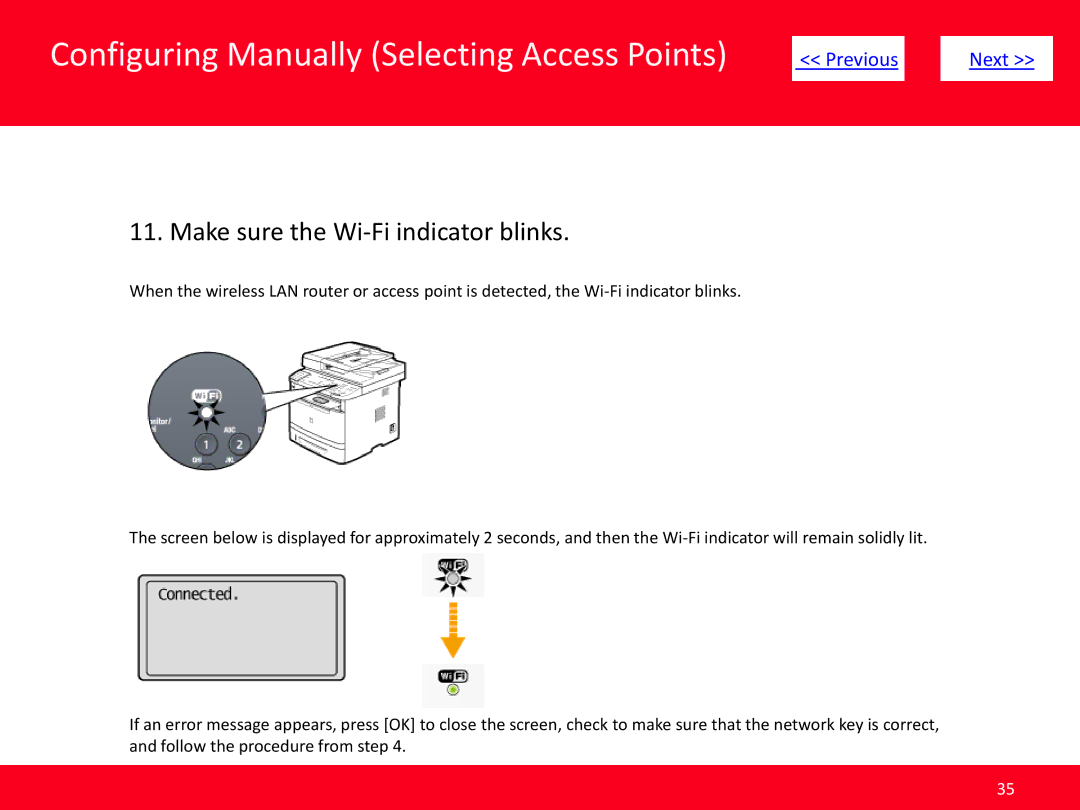 Canon MF5950dw manual Make sure the Wi-Fi indicator blinks 