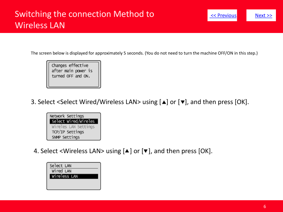 Canon MF5950dw manual Switching the connection Method to Wireless LAN 