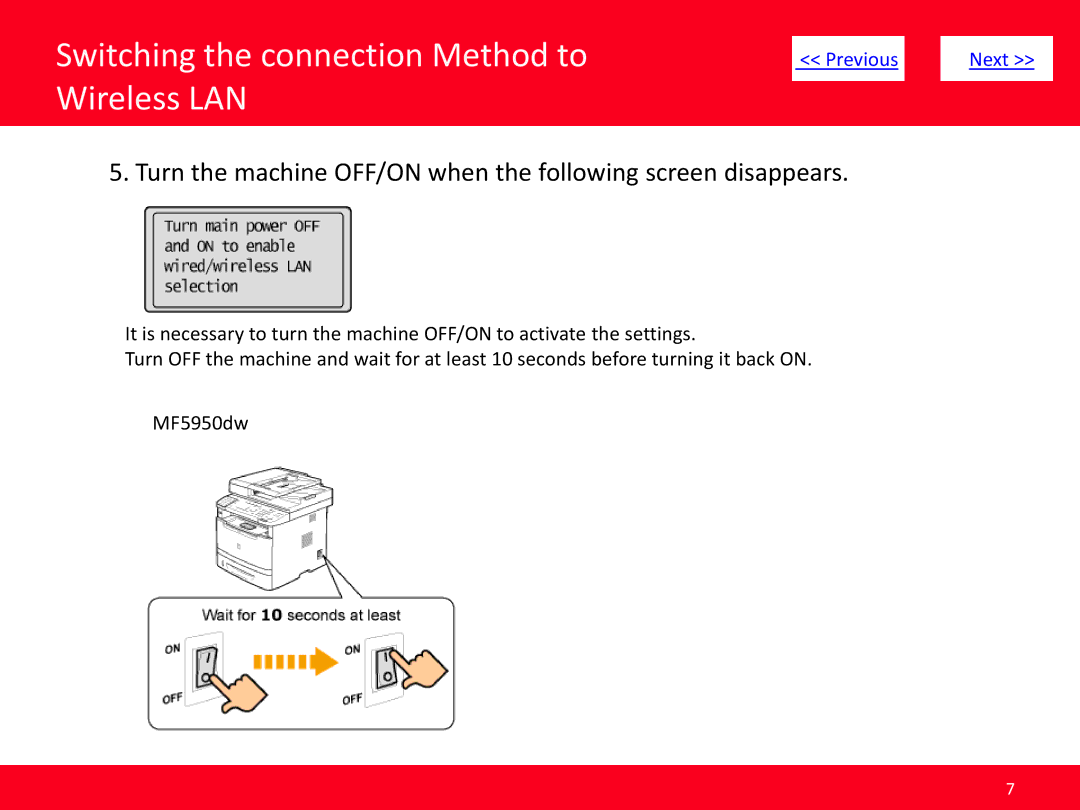 Canon MF5950dw manual Turn the machine OFF/ON when the following screen disappears 