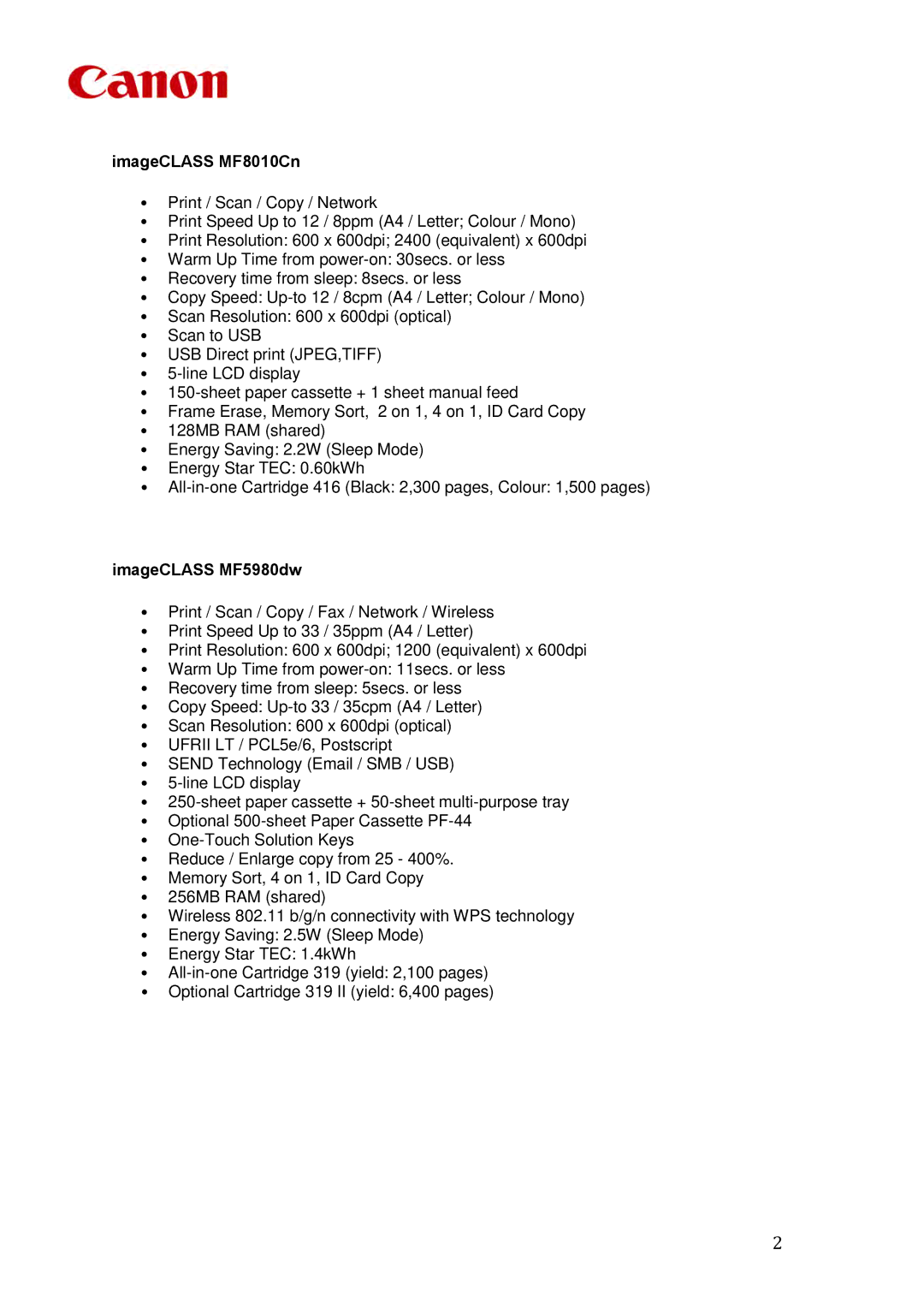 Canon MF8080Cw, MF8380Cdw manual ImageCLASS MF8010Cn, ImageCLASS MF5980dw 