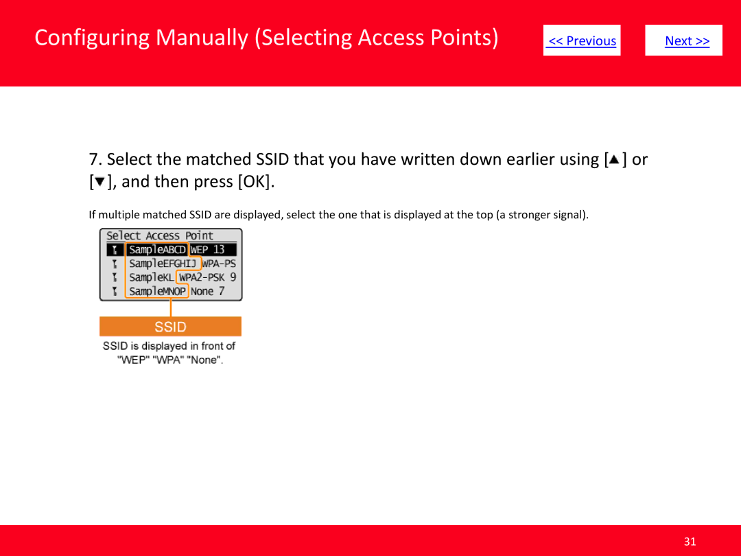 Canon MF8380Cdw, MF8080Cw manual Configuring Manually Selecting Access Points 