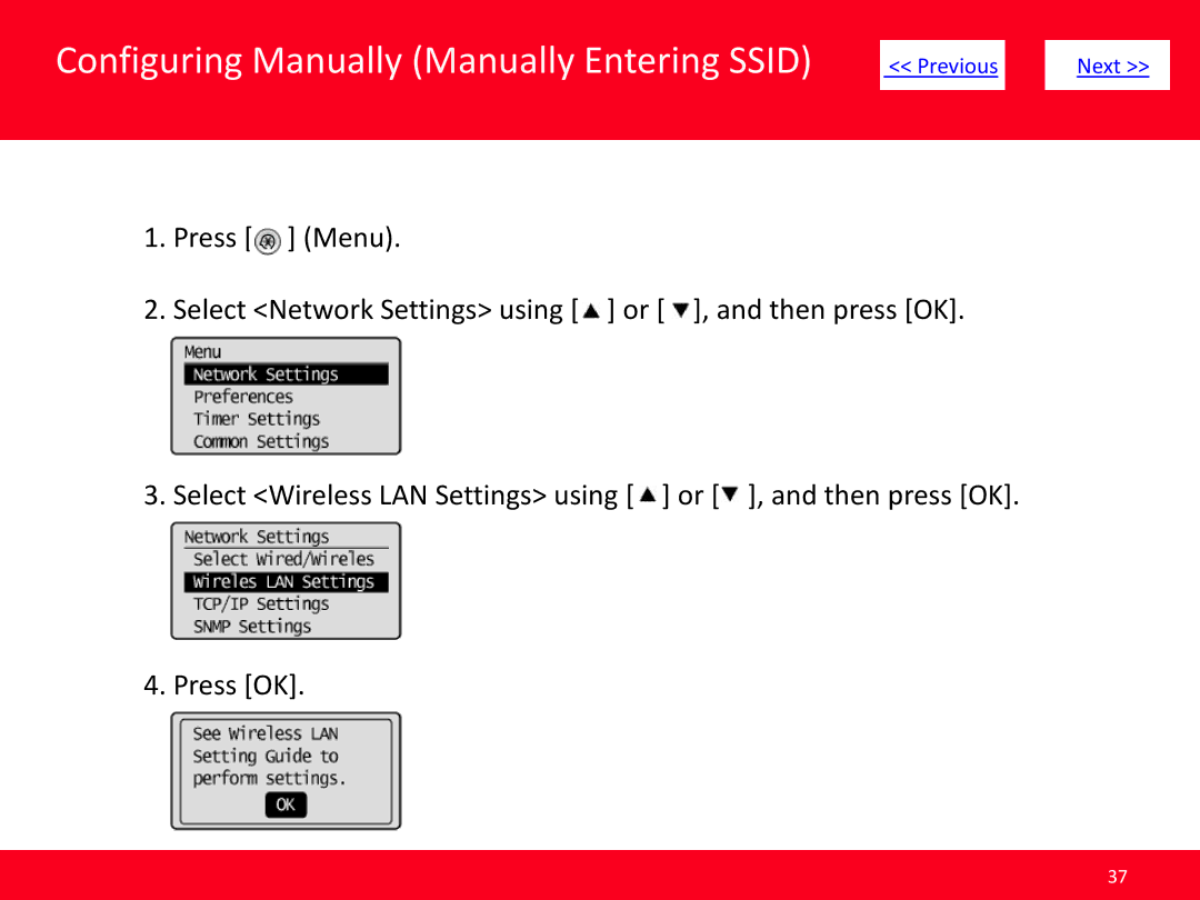 Canon MF8380Cdw, MF8080Cw manual Configuring Manually Manually Entering Ssid 