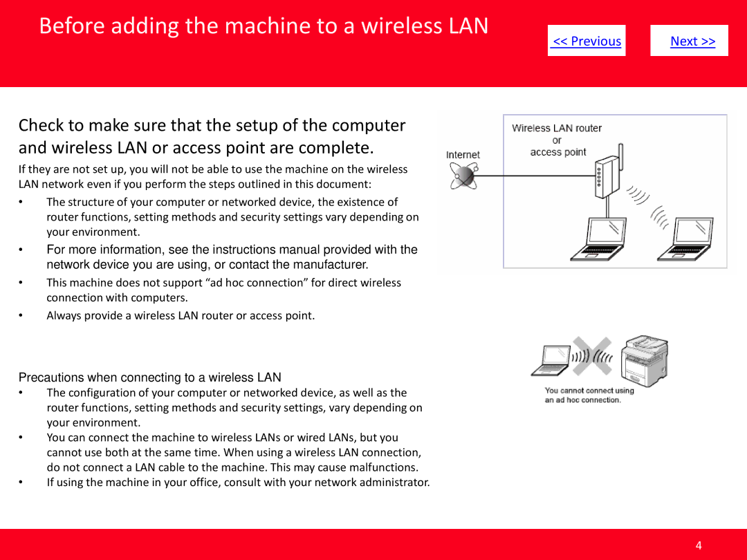 Canon MF8080Cw, MF8380Cdw manual Before adding the machine to a wireless LAN, Precautions when connecting to a wireless LAN 