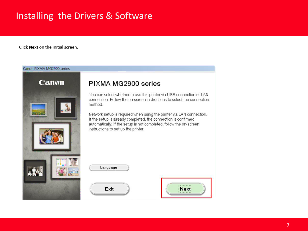 Canon MG2920 manual Click Next on the initial screen 