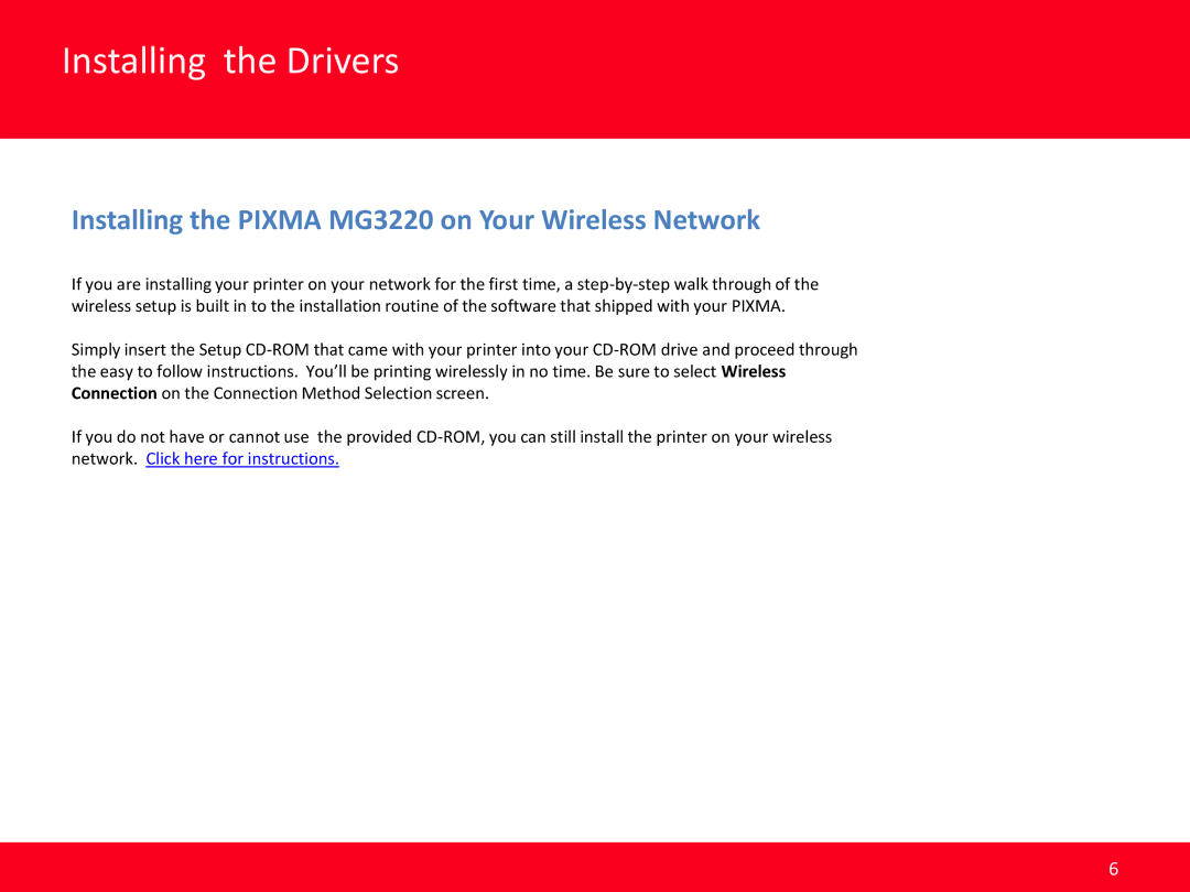 Canon Mg3220 manual Installing the Drivers, Installing the Pixma MG3220 on Your Wireless Network 