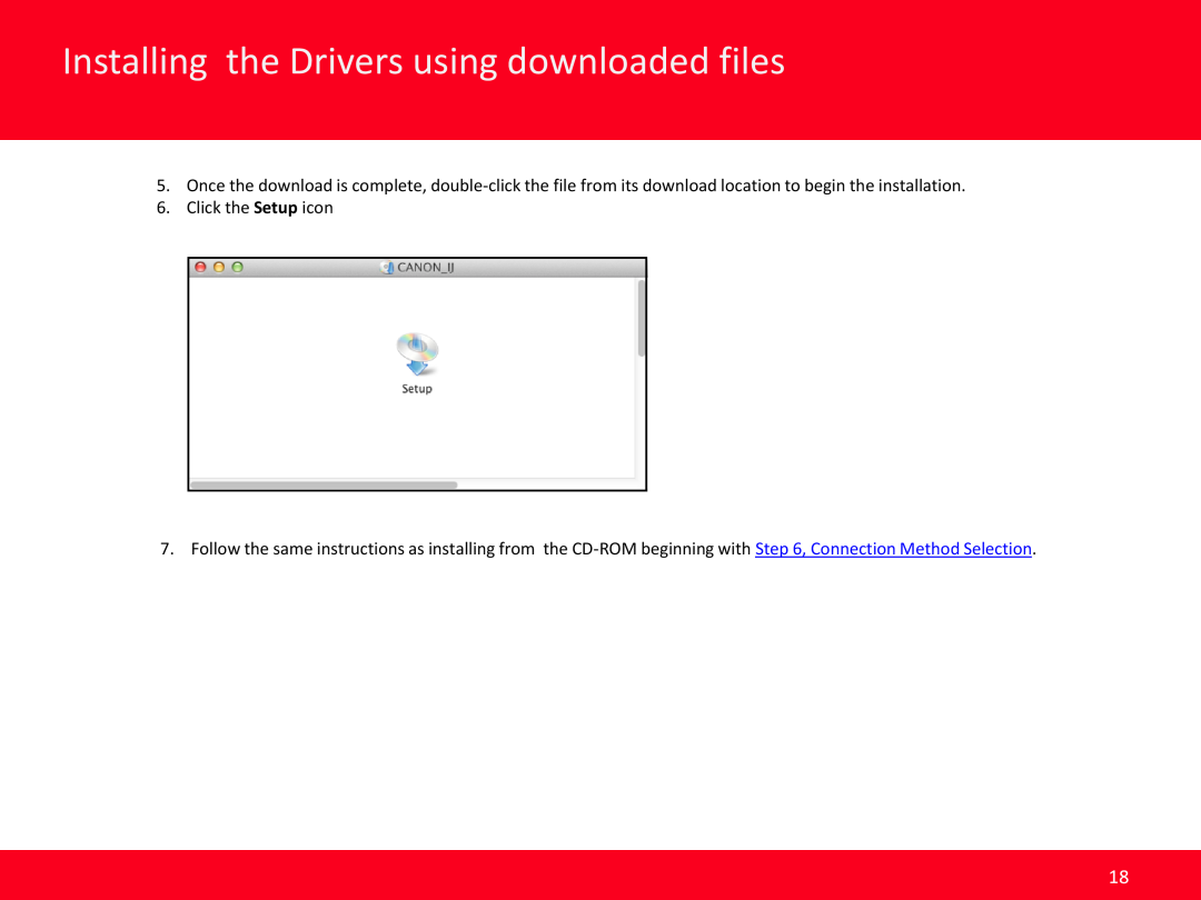Canon MG4220 manual Installing the Drivers using downloaded files, Previous, Click the Setup icon 