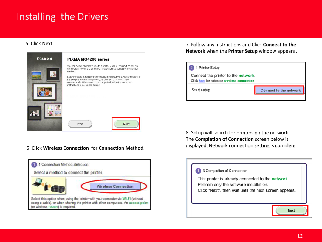 Canon MG4220 manual Click Wireless Connection for Connection Method 