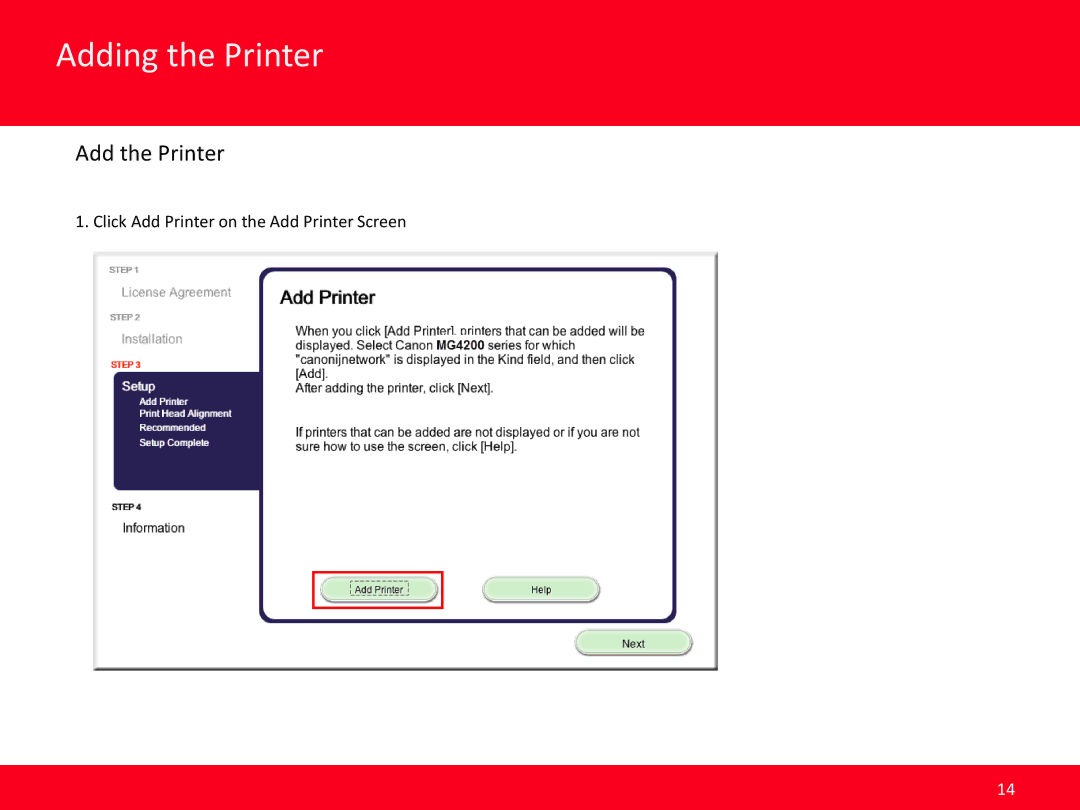 Canon MG4220 manual Adding the Printer 