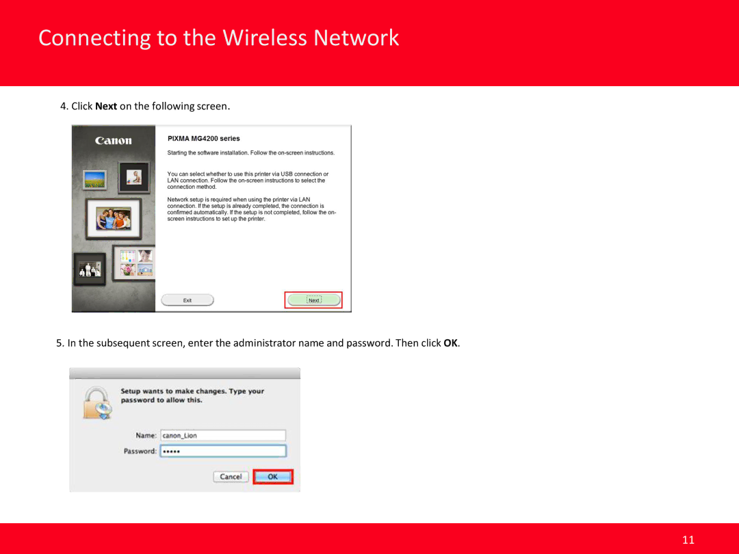 Canon MG4220 manual Connecting to the Wireless Network 