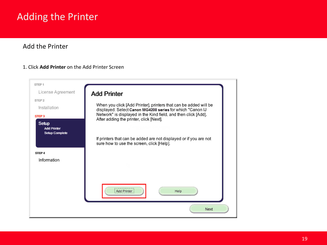 Canon MG4220 manual Adding the Printer 