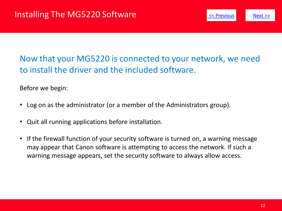 Canon manual Installing The MG5220 Software 