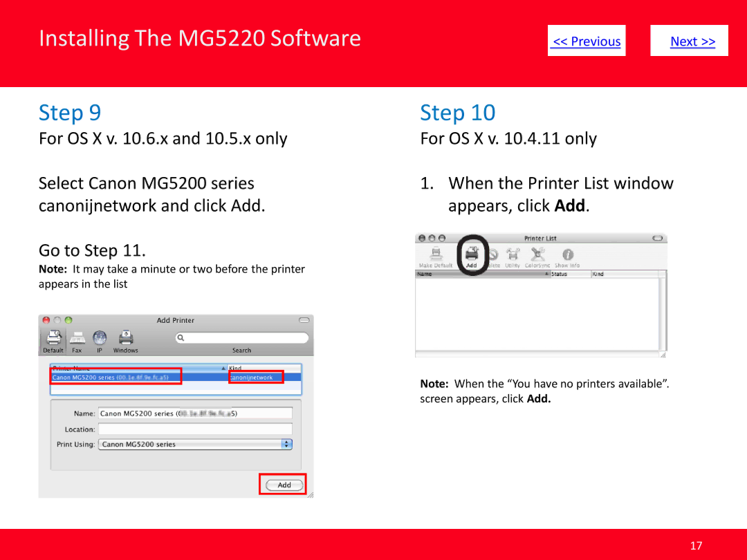 Canon MG5220 manual Appears in the list Screen appears, click Add 