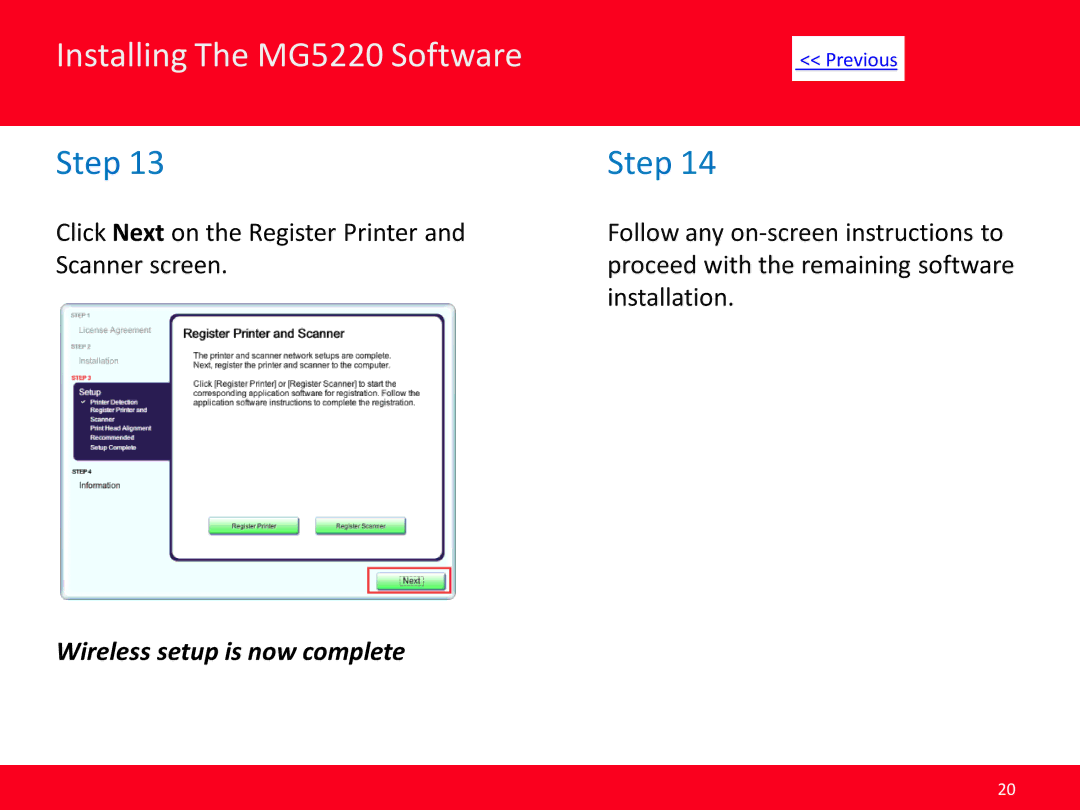 Canon MG5220 manual Wireless setup is now complete 