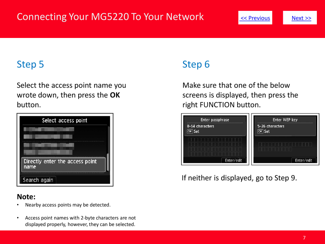 Canon MG5220 manual Screens is displayed, then press 