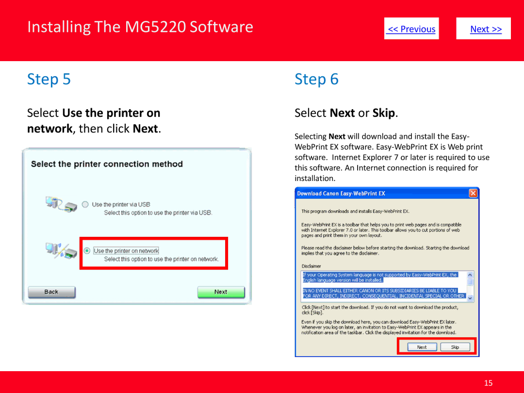 Canon MG5220 manual Select Use the printer on network, then click Next 