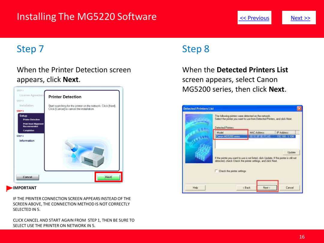 Canon MG5220 manual When the Printer Detection screen 