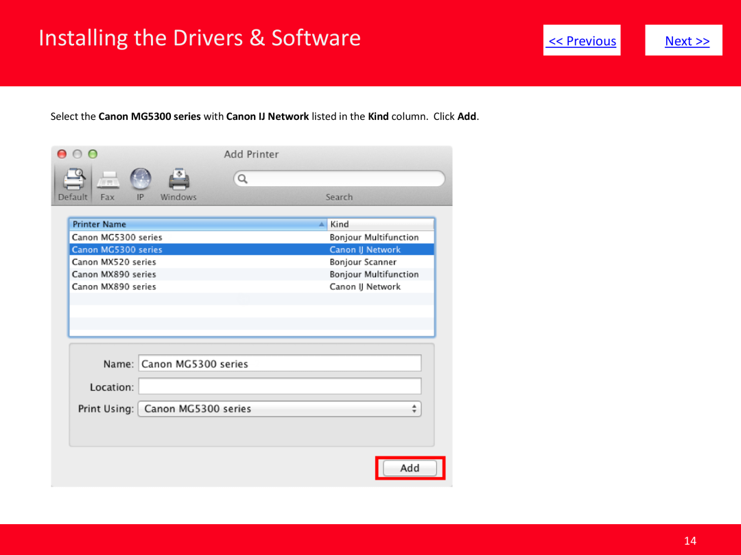 Canon MG5320 manual Installing the Drivers & Software, Previous, Next >> 