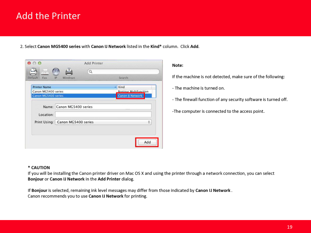 Canon MG5420 manual Add the Printer 