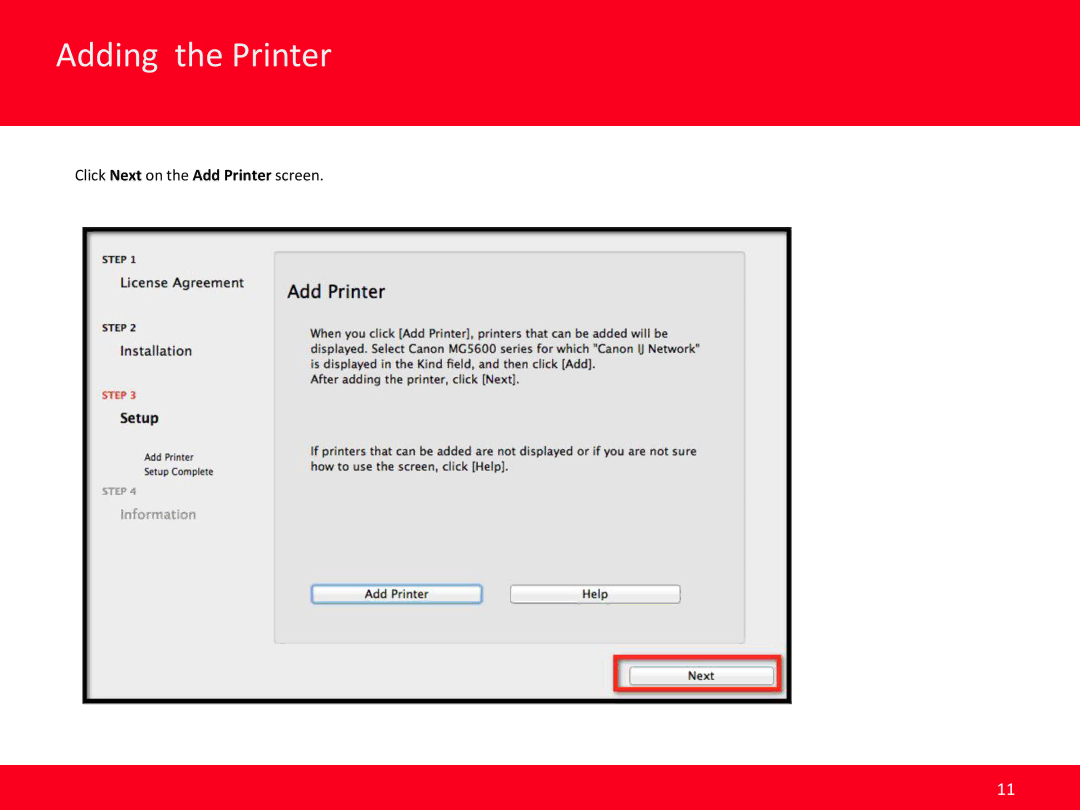 Canon MG5620 manual Click Next on the Add Printer screen 