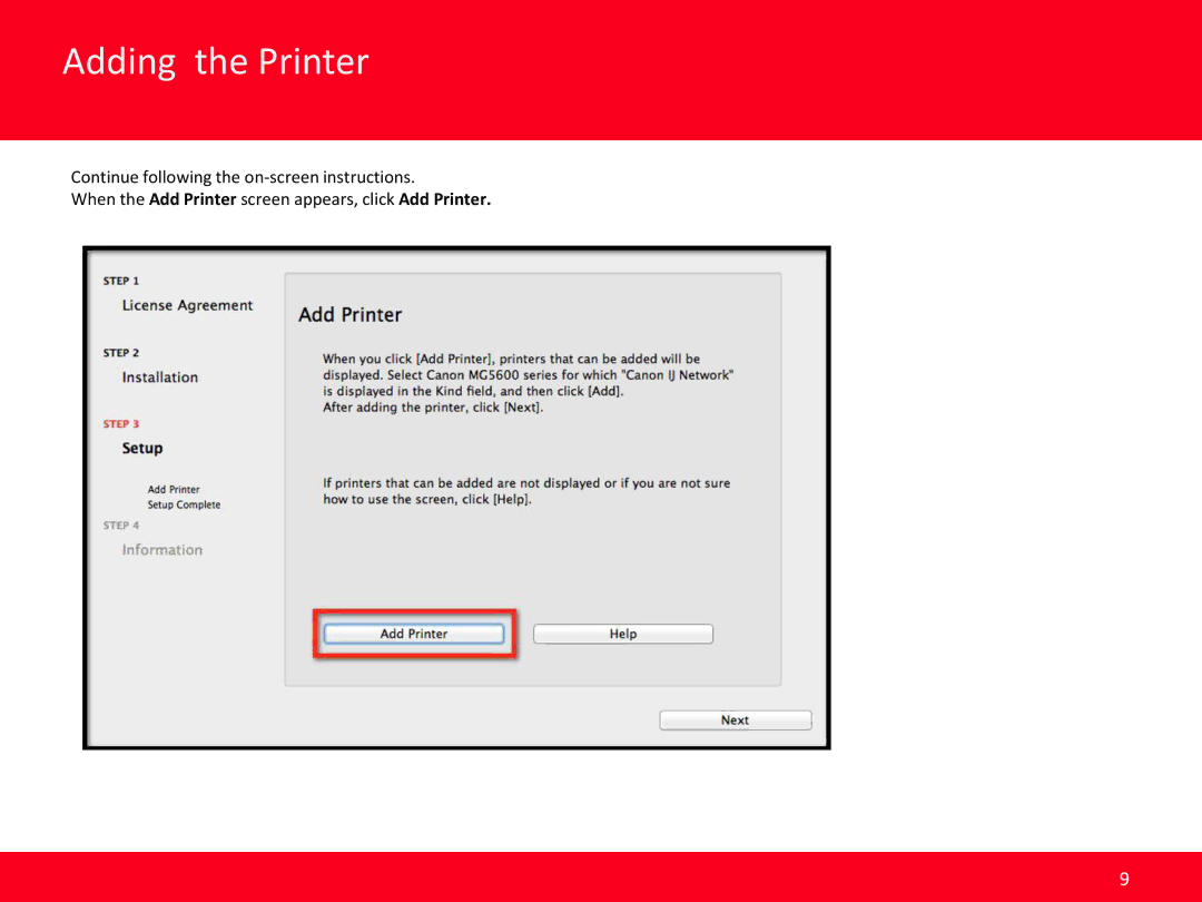 Canon MG5620 manual Adding the Printer 