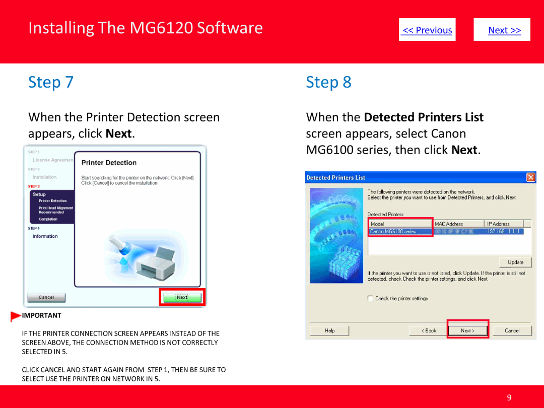 Canon MG6120 manual When the Printer Detection screen 