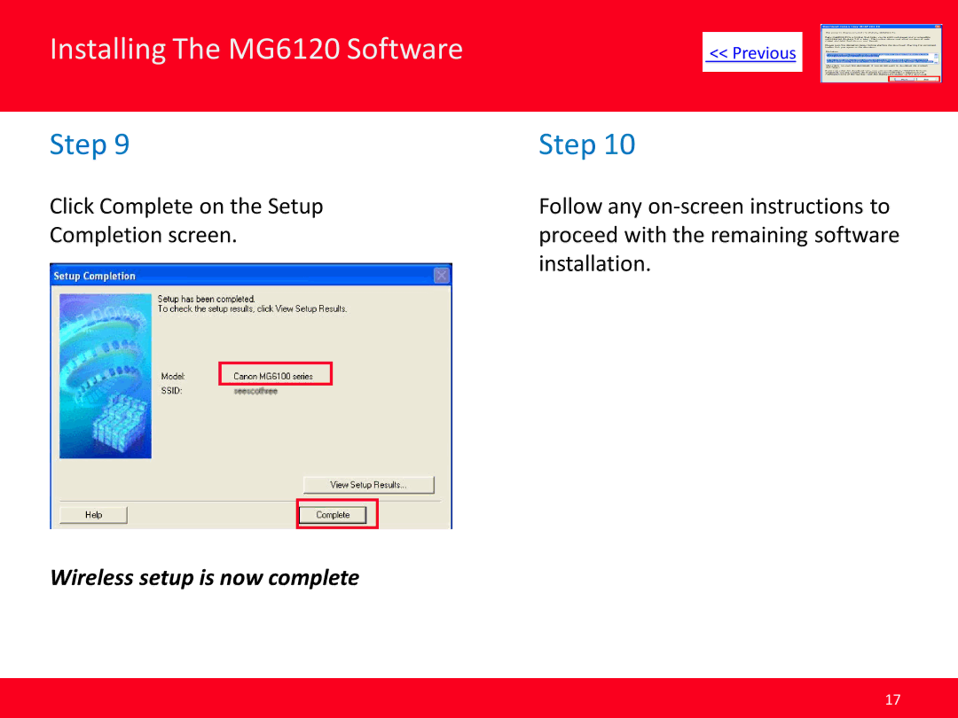 Canon MG6120 manual Wireless setup is now complete 