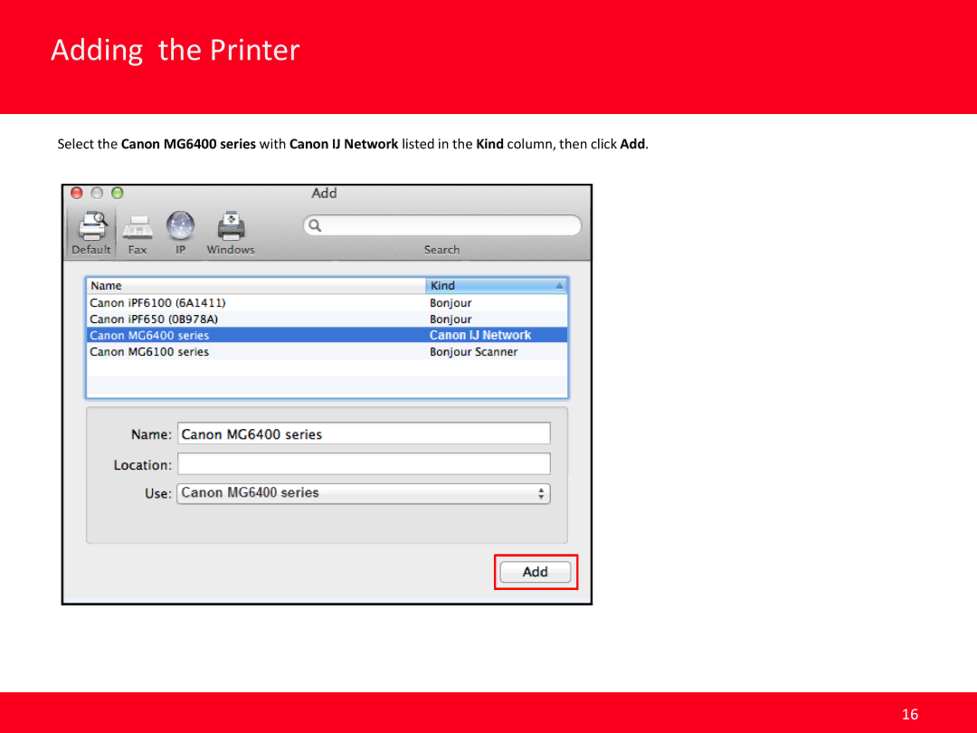 Canon MG6420 manual Adding the Printer 