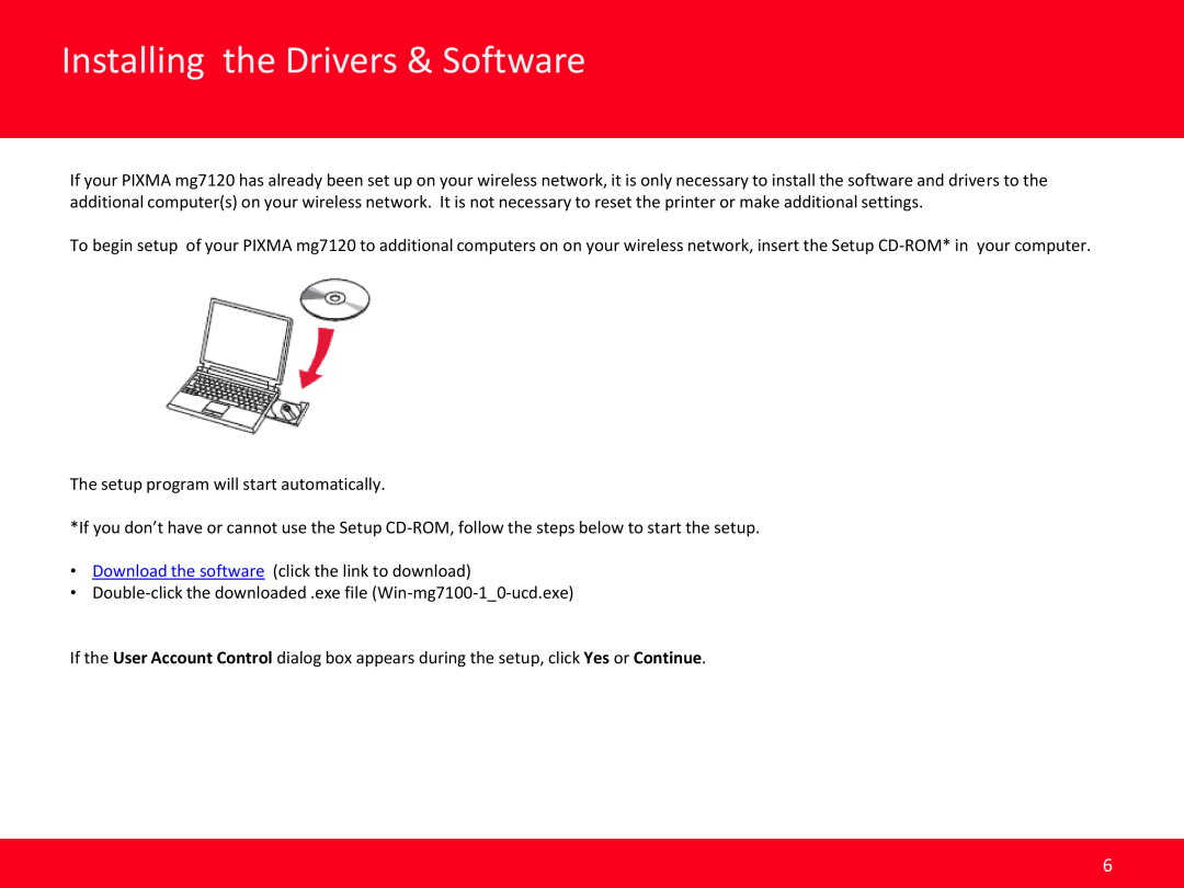 Canon mg7120 manual Installing the Drivers & Software, The setup program will start automatically 