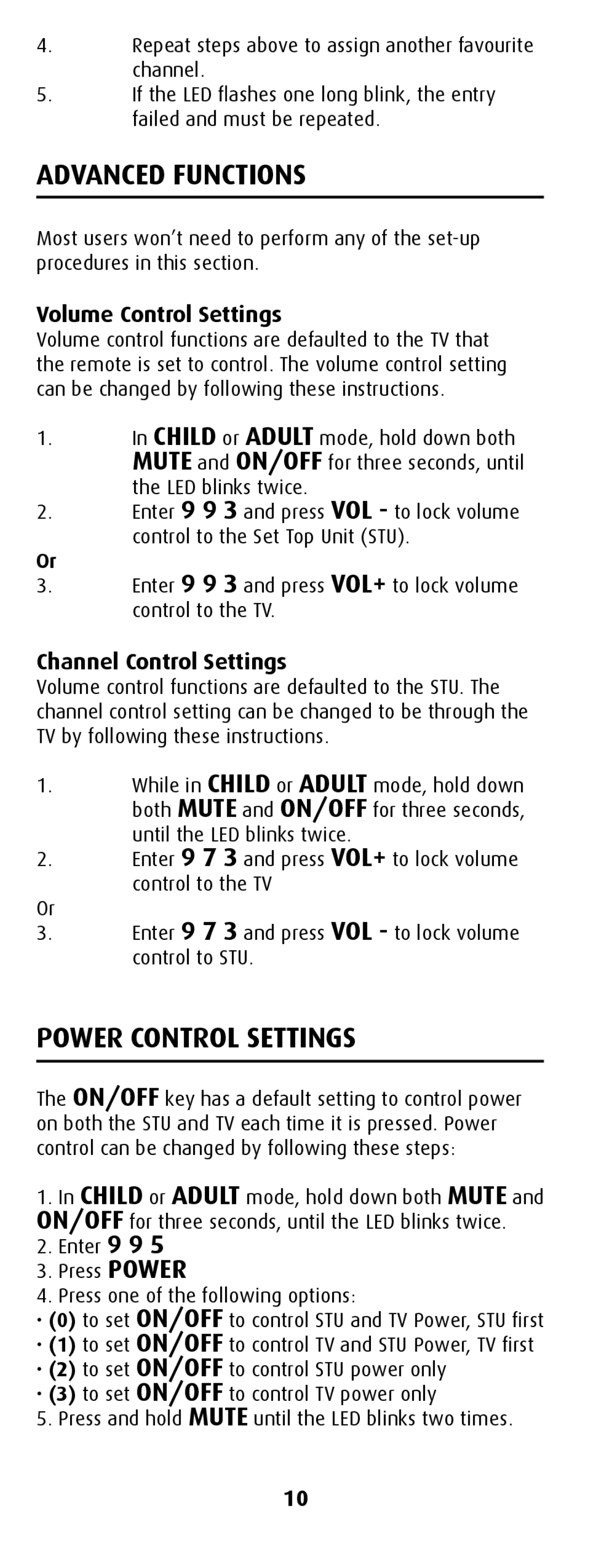 Canon MiniMote manual Advanced Functions, Power Control Settings 