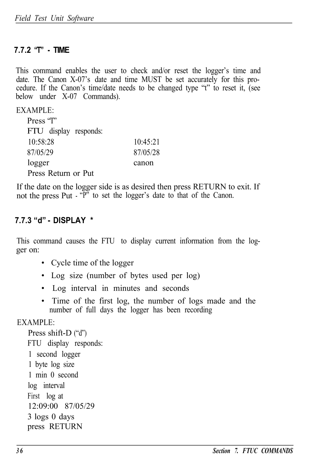 Canon Model 6401 B manual Time, Display 