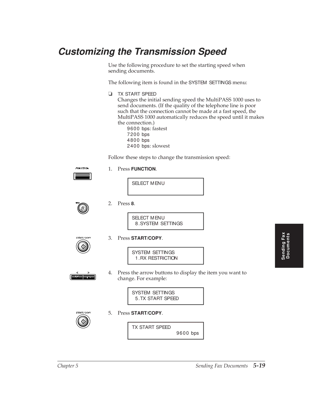 Canon MP 1000 manual Customizing the Transmission Speed 