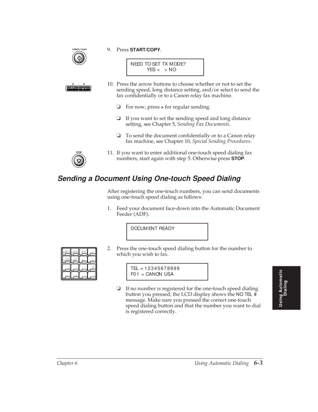 Canon MP 1000 manual Sending a Document Using One-touch Speed Dialing 