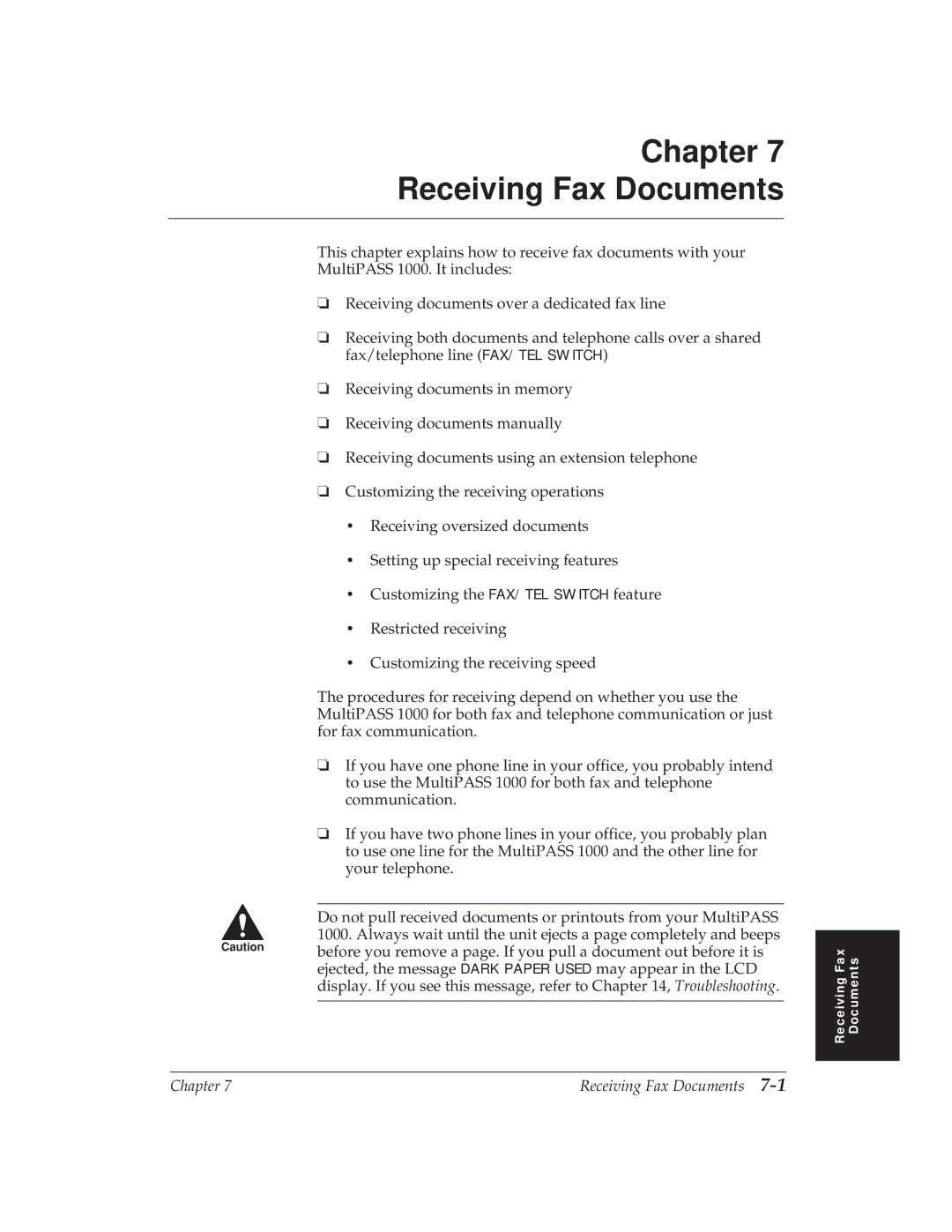 Canon MP 1000 manual Chapter Receiving Fax Documents 