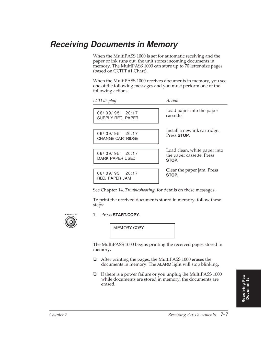 Canon MP 1000 manual LCD display Action 