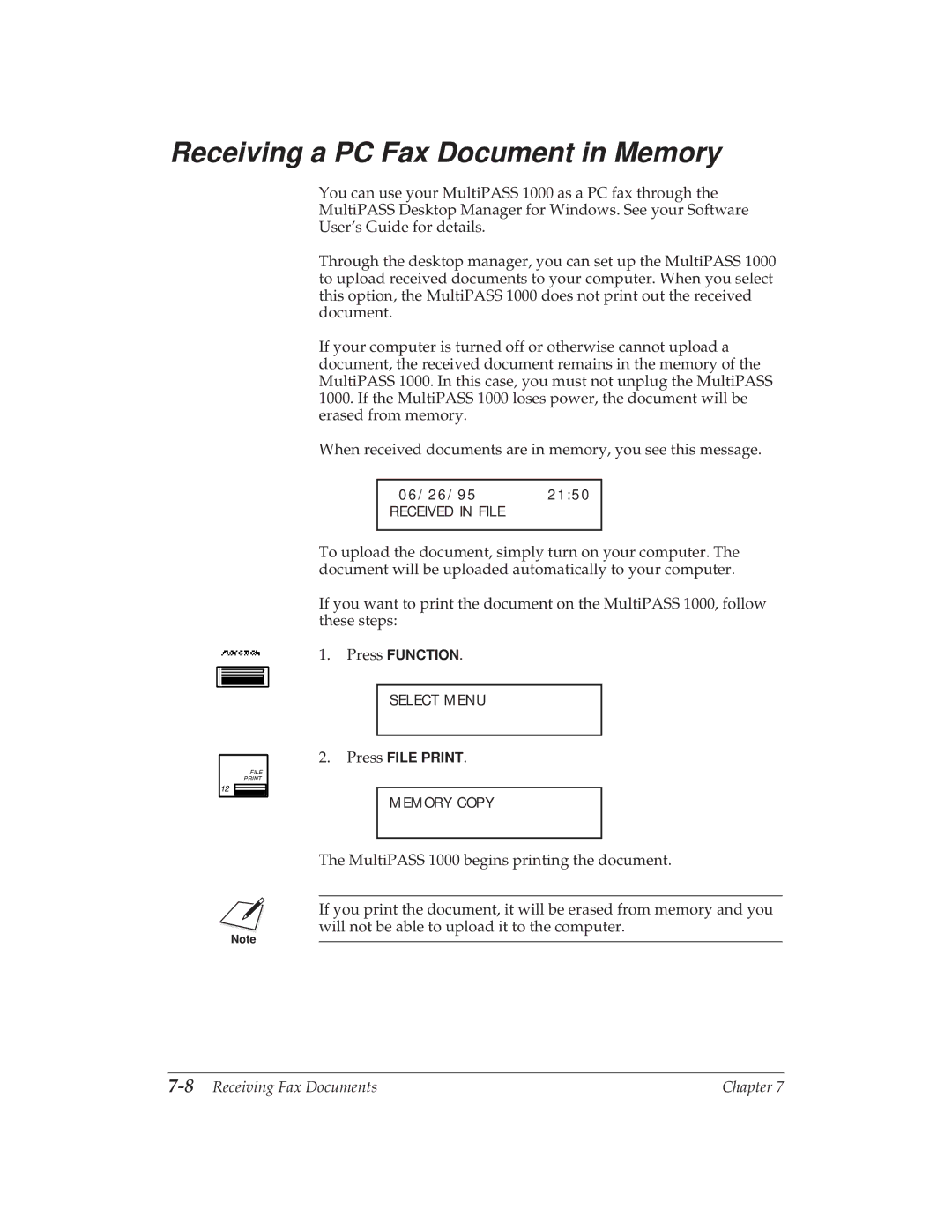 Canon MP 1000 manual Receiving a PC Fax Document in Memory, 8Receiving Fax Documents 