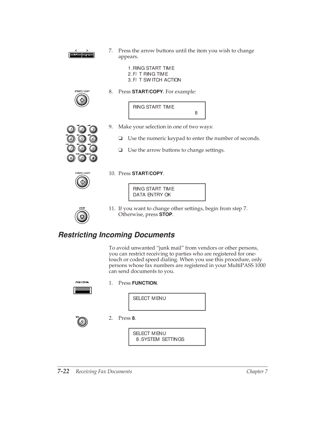 Canon MP 1000 manual Restricting Incoming Documents, 22Receiving Fax Documents 