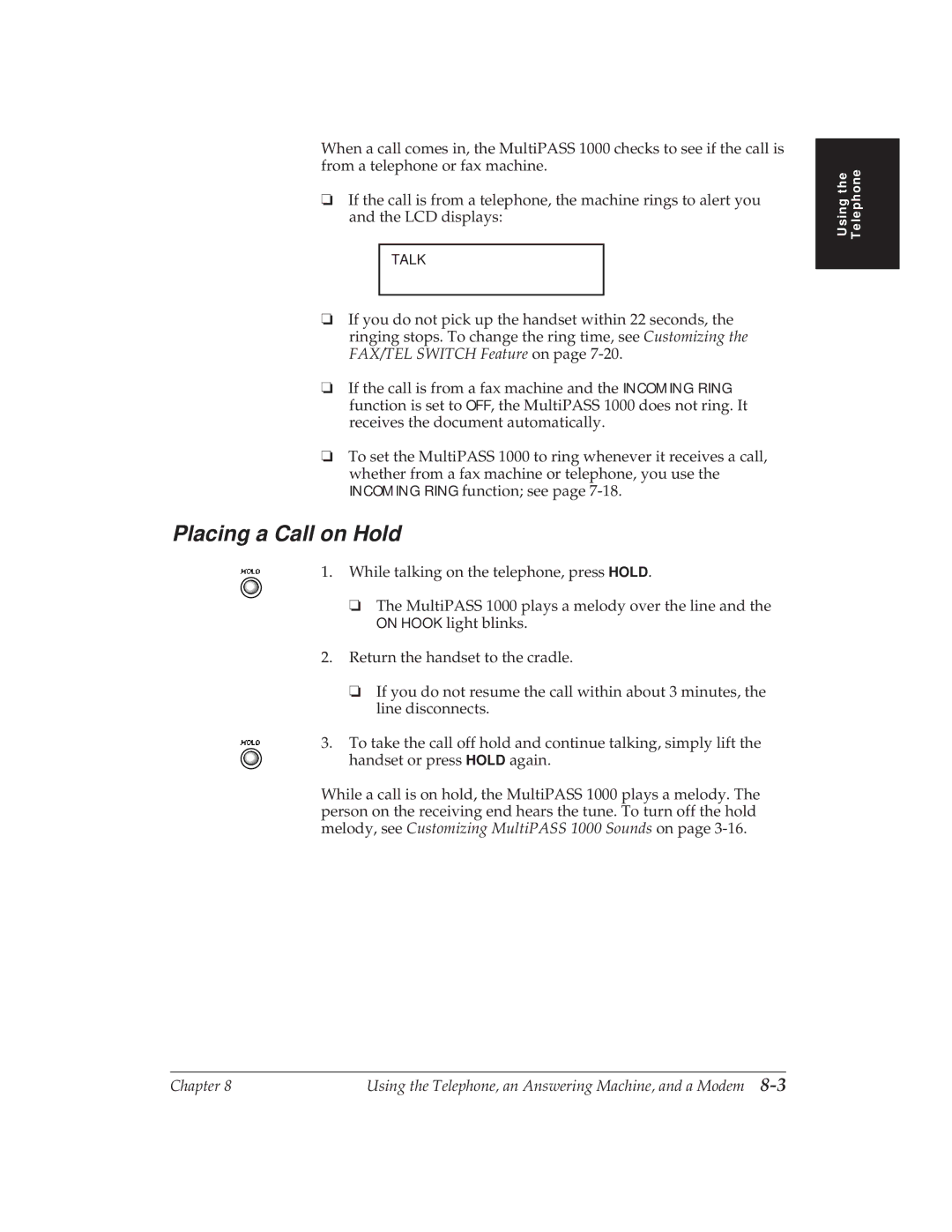 Canon MP 1000 manual Placing a Call on Hold 